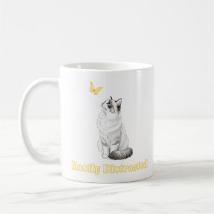 Caneca De Café Designo de Gato Fofo e Borboleta Facilmente Distra