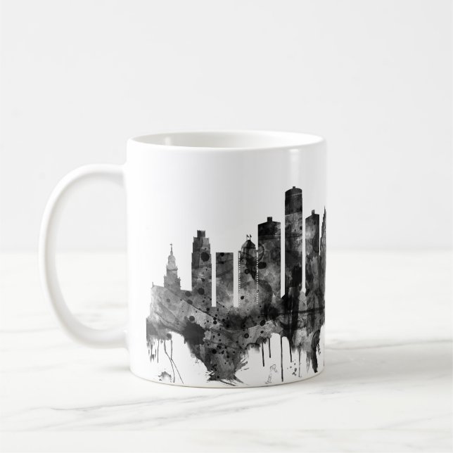 Caneca De Café Detroit Michigan Skyline BW (Esquerda)