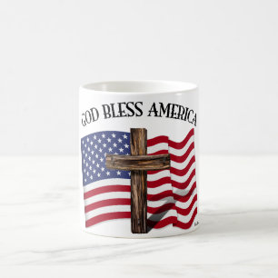 Caneca De Café DEUS ABENÇOE A AMÉRICA com cruz robusta & bandeira