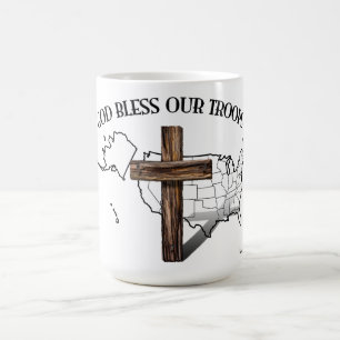 Caneca De Café Deus Abençoe Nossas Tropas com cruz robusta & cont