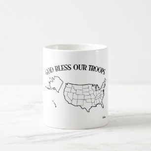 Caneca De Café Deus Abençoe Nossas Tropas com o contorno dos EUA