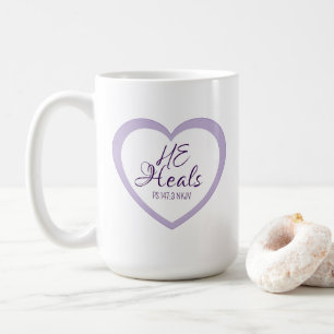 Caneca De Café Deus Cura os Quebrantados Roxo Claro e Branco