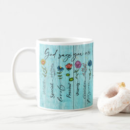 Caneca De Café "Deus diz que você é..." Christian Faith Design