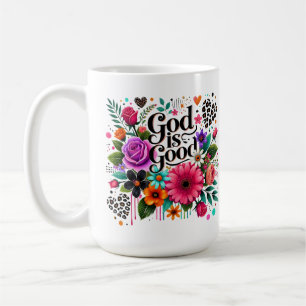 Caneca De Café Deus é Bom Floral Fé Cristã