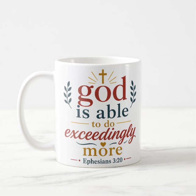 Caneca De Café Deus É Capaz De Fazer Excedentemente Mais Versícul (Esquerda)