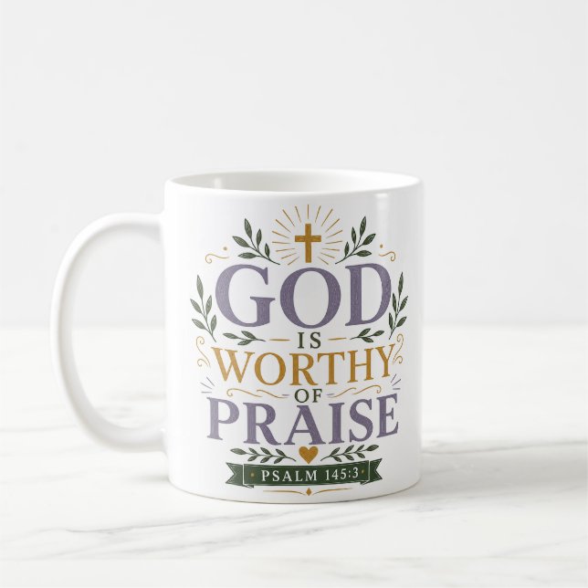 Caneca De Café Deus é Digno de Louvor Citação Cristã (Esquerda)