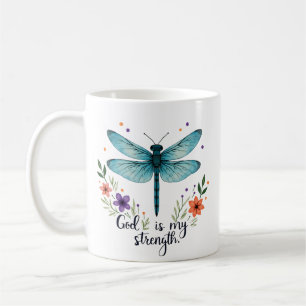 Caneca De Café Deus é minha força Floral Dragonfly Camiseta Crist
