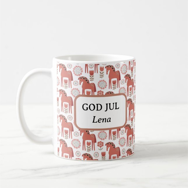 Caneca De Café Deus Jul Swedish Christmas Dala Horse (Esquerda)