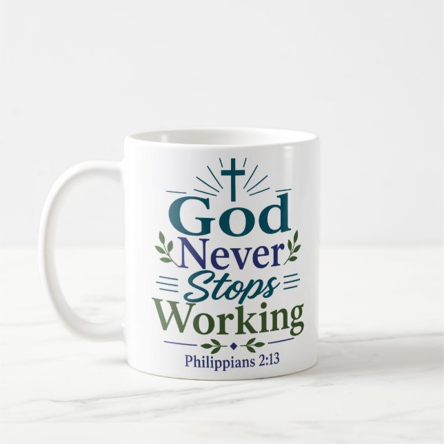 Caneca De Café Deus Nunca Deixa de Trabalhar Encorajamento Bíblic (Esquerda)