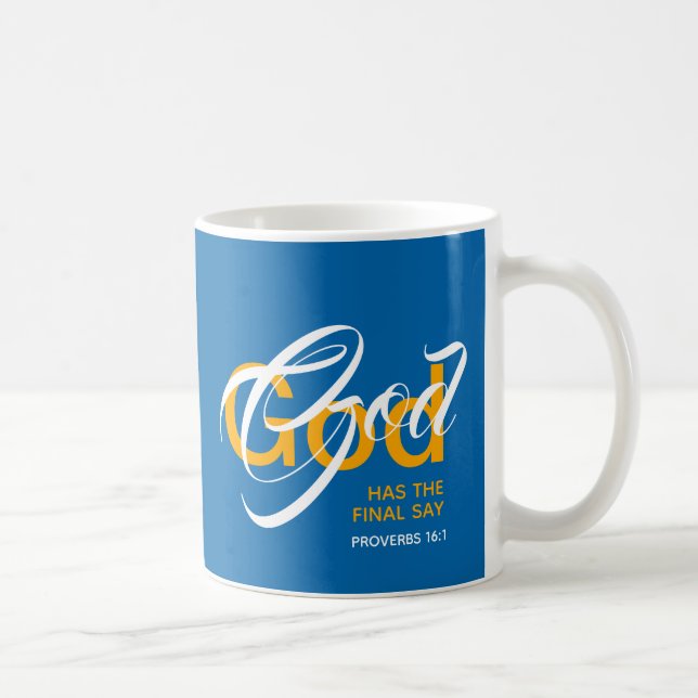 Caneca De Café DEUS TEM O ÚLTIMO DIZER Azul na Escritura do Monog (Direita)
