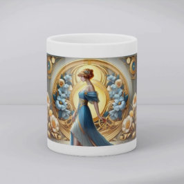 Caneca De Café Deusa Dourada em Flor de Art Nouveau