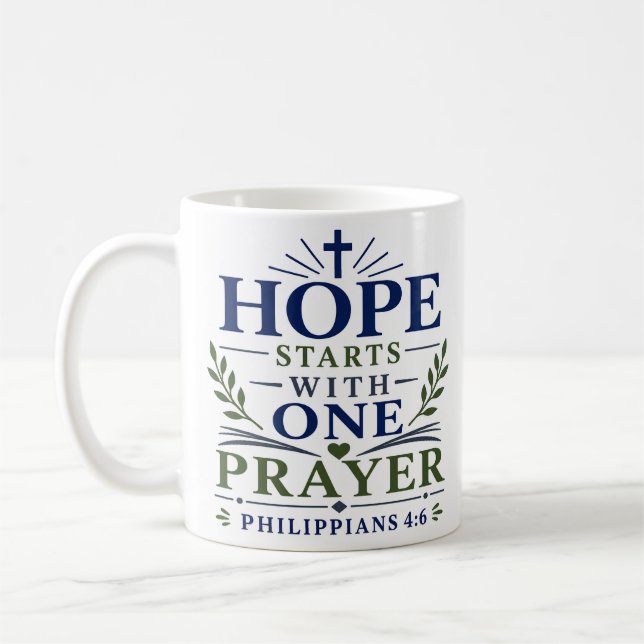 Caneca De Café Devoção Cristã A Esperança Começa Com Uma Oração (Esquerda)