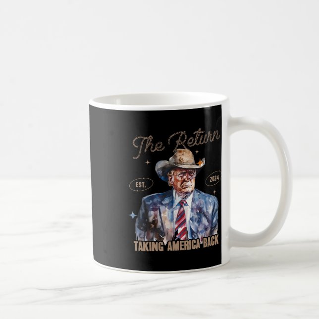 Caneca De Café Devolva o Western Cowboy Trump 2024 tomando a Amér (Direita)