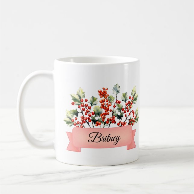Caneca De Café Dezembro Nascimento Holly Flower Personalizado (Esquerda)