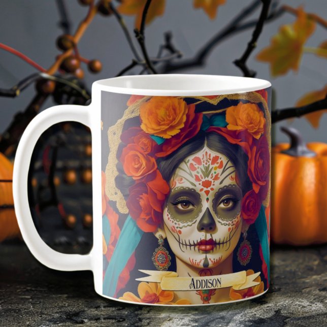 Caneca De Café Dia Da Catrina Dos Mortos 1 Com Texto (Criador carregado)