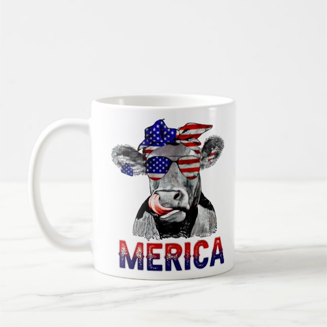 Caneca De Café Dia da Independência Vaca Merica 4º de julho Vaca (Esquerda)