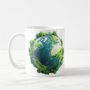 Caneca De Café Dia da Terra - Terra Verde e Azul com árvores
