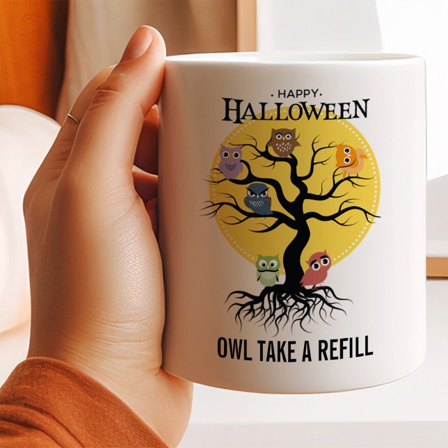 Caneca De Café Dia das Bruxas da Família Spooky Owls (Criador carregado)