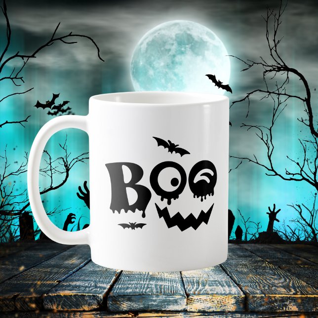 Caneca De Café Dia das Bruxas de Boo Negro e Branco (Criador carregado)