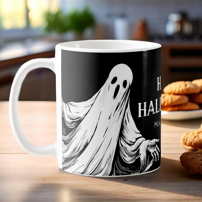 Caneca De Café Dia das Bruxas Spooky com fantasma (Criador carregado)