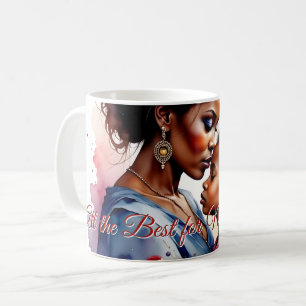 Caneca De Café Dia das Mães Arte de Amor em Aquarela Africana