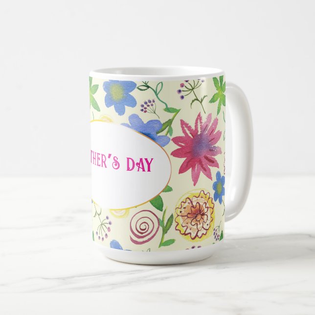 Caneca De Café dia das mães, estampa floral (Frente Esquerda)