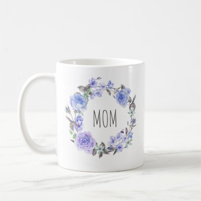 Caneca De Café Dia das mães floral da aguarela roxa Pastel | (Esquerda)