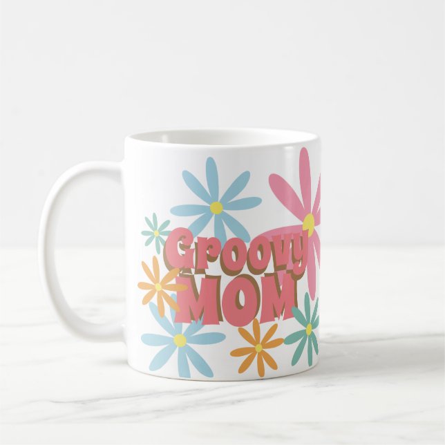 Caneca De Café Dia das Mães Groovy Flores Foto da Mamãe    (Esquerda)