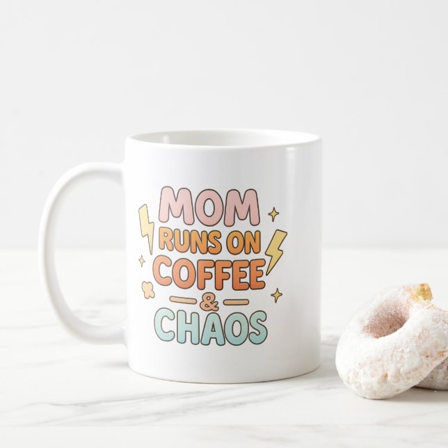 Caneca De Café Dia das Mães “Mãe Funciona com Café e Caos” (Com Donut)