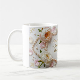 Caneca De Café Dia das Mães Pérola e Peônias Citação Inspiradora