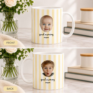 Caneca De Café Dia das Mães Personalizado 2 Fotos Bebê Rosto Faix