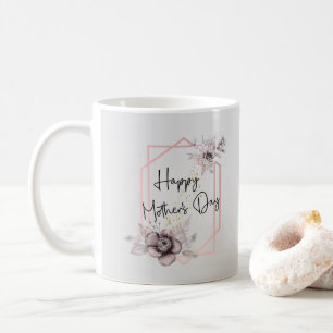 Caneca De Café Dia das Mães Rosa e Cinza Floral com Foto