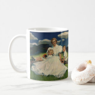 Caneca De Café Dia das Mães Vintage, Mãe com Filhos
