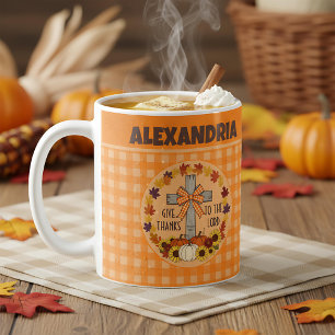 Caneca De Café Dia de Ação de Graças Dê Graças ao Senhor Laranja