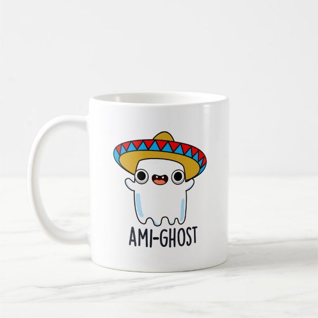 Caneca De Café Dia de as Bruxas engraçado Ami-ghost Ghost Pun Mex (Esquerda)