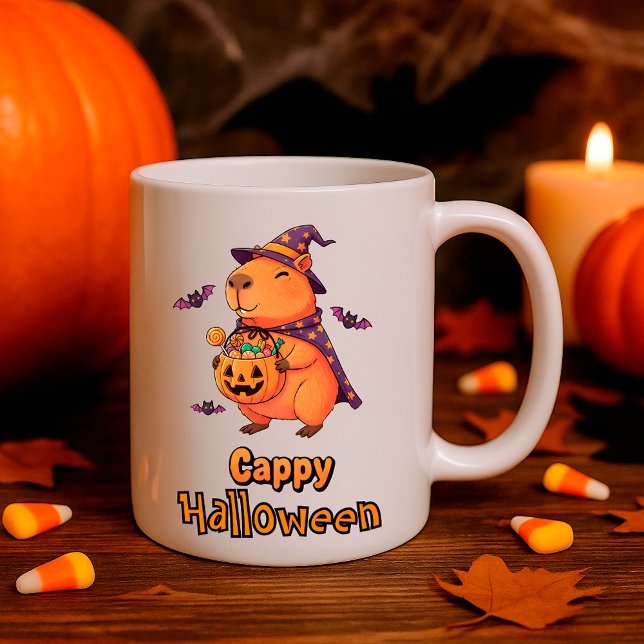 Caneca De Café Dia de as Bruxas engraçado Capybara "Cappy Hallowe (Criador carregado)