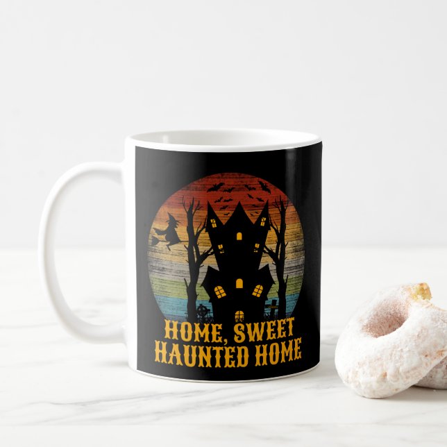 CANECA DE CAFÉ DIA DE AS BRUXAS ENGRAÇADO DOMÉSTICO HAUNTED (Com Donut)