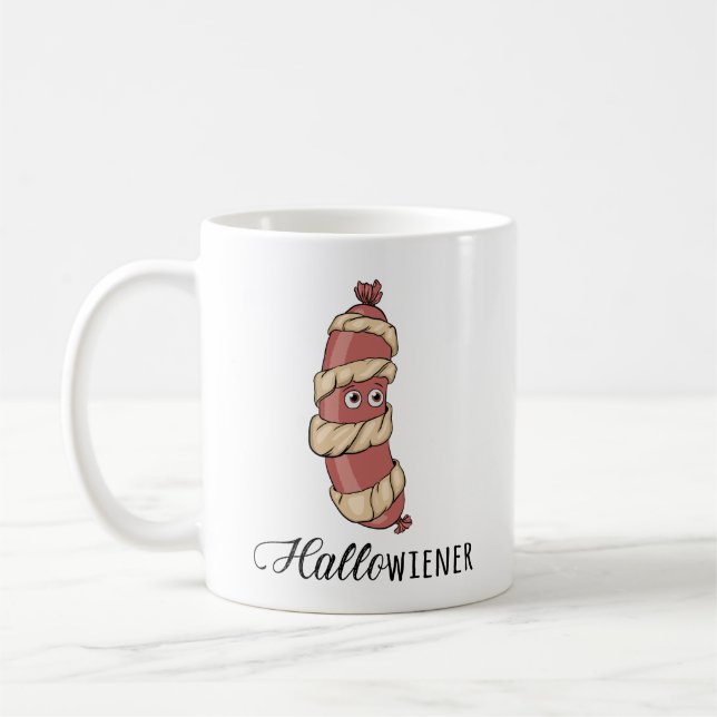Caneca De Café Dia de as Bruxas engraçado Hotdog Hallowiener Pun (Esquerda)