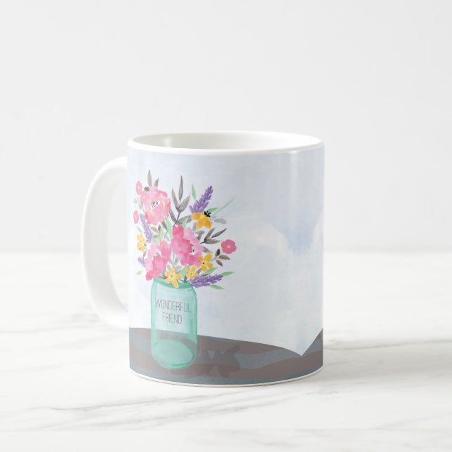 Caneca De Café Dia de as mães Amigo Jar Vase com Flores (Frente Esquerda)