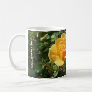 Caneca De Café Dia de as mães com Rosas Amarelas e Brancas