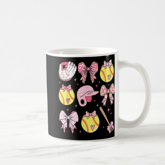 Caneca De Café Dia de as mães de Softball de Arco Rosa Coquette (Direita)
