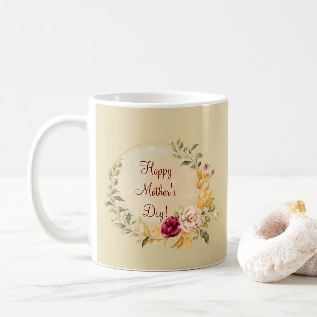 Caneca De Café Dia de as mães FELIZ(BEIGE)MACHO DE CAFÉ (Com Donut)
