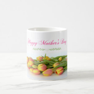 Caneca De Café Dia de as mães Feliz com Tulipas Amarelas e Laran