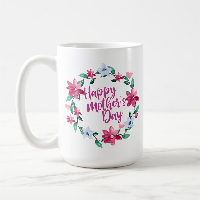 Caneca De Café Dia de as mães Feliz Elegante Floral | Mug Clássic (Esquerda)