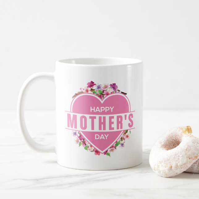 Caneca De Café Dia de as mães Feliz Floral Elegante | Café Mug (Com Donut)