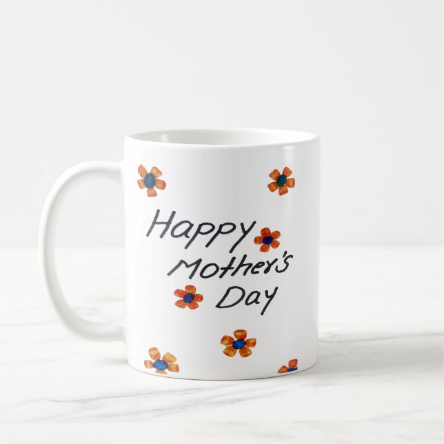Caneca De Café dia de as mães feliz flores aquáticas manuscrito (Esquerda)