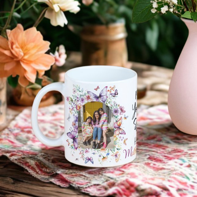 Caneca De Café Dia de as mães Feliz Flores Selvagens Borboletas F (Criador carregado)
