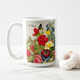 Caneca De Café Dia de as mães Jardim Carnações Rosas Borboleta