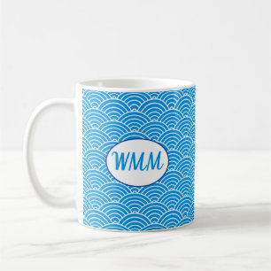 Caneca De Café Dia de as mães Monograma de Ondas Azuis