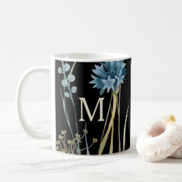 Caneca De Café Dia de as mães Monograma Floral Claro Azul Dourado